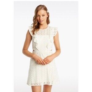 Bardot Kira Frill Dress In White Eyelet Lace Size 6